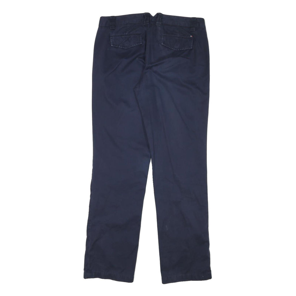 TOMMY HILFIGER Womens Cotton Blend Navy Regular Fit Straight Trousers W34 L32