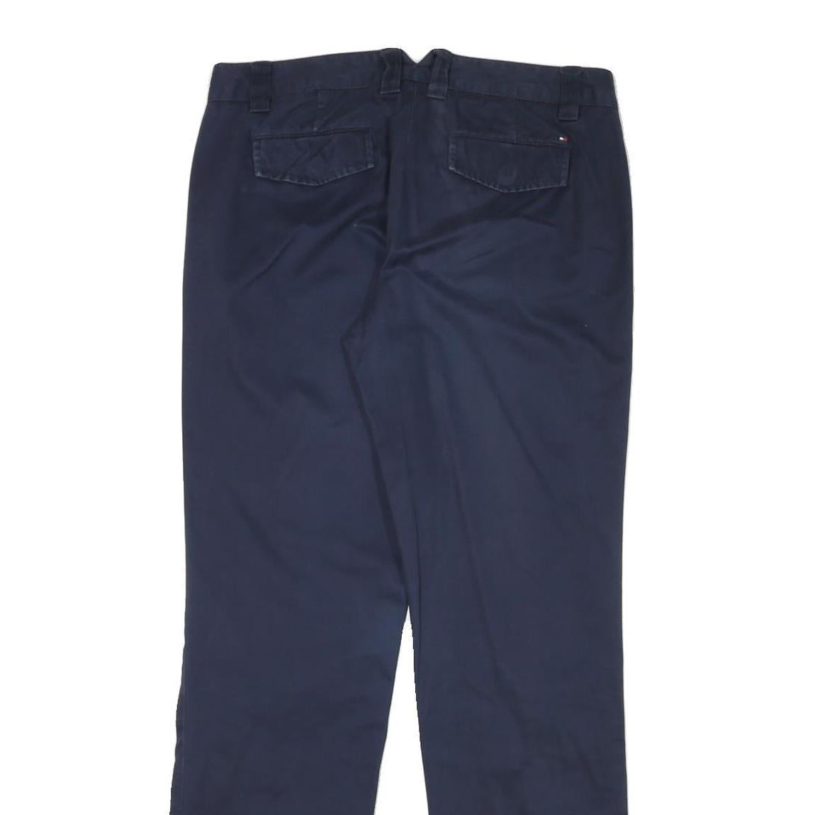 TOMMY HILFIGER Womens Cotton Blend Navy Regular Fit Straight Trousers W34 L32