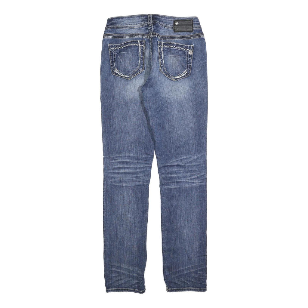 SILVER Womens Slim Blue Denim Light W28 L31 Stylish Cotton Blend Zip Jeans