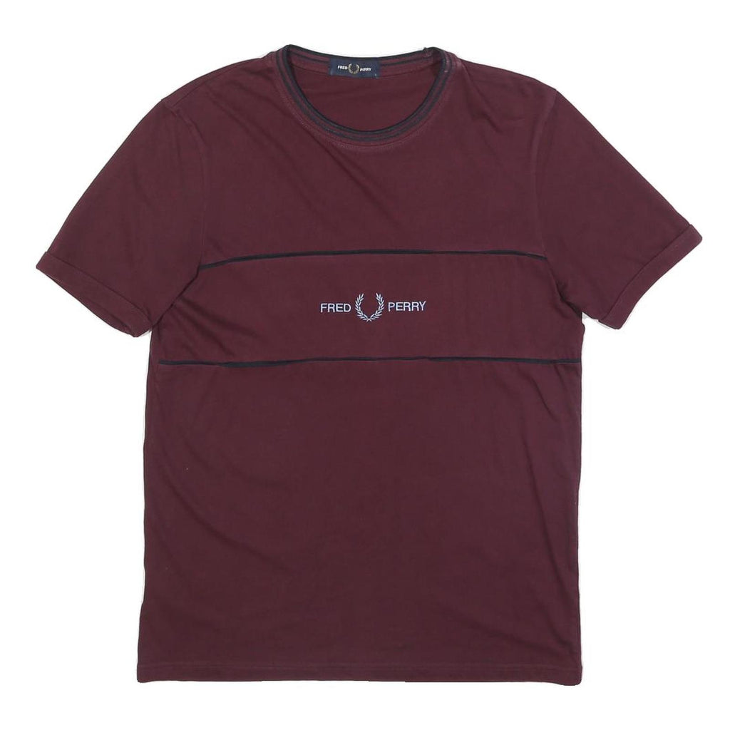 FRED PERRY Mens Maroon Classic T-Shirt S Short Sleeve Crew Neck Logo Print