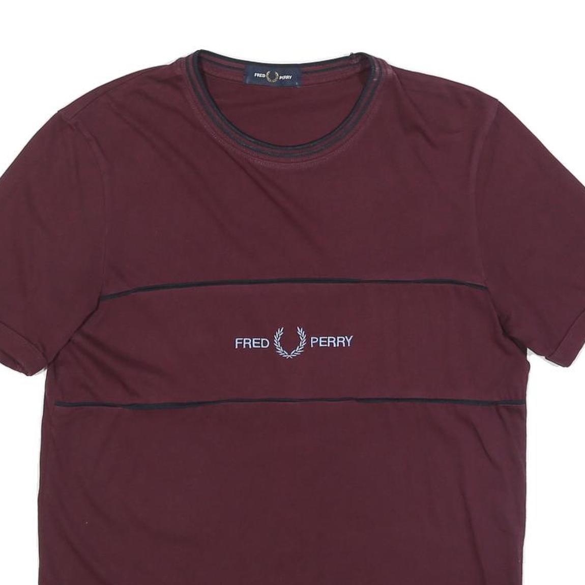 FRED PERRY Mens Maroon Classic T-Shirt S Short Sleeve Crew Neck Logo Print