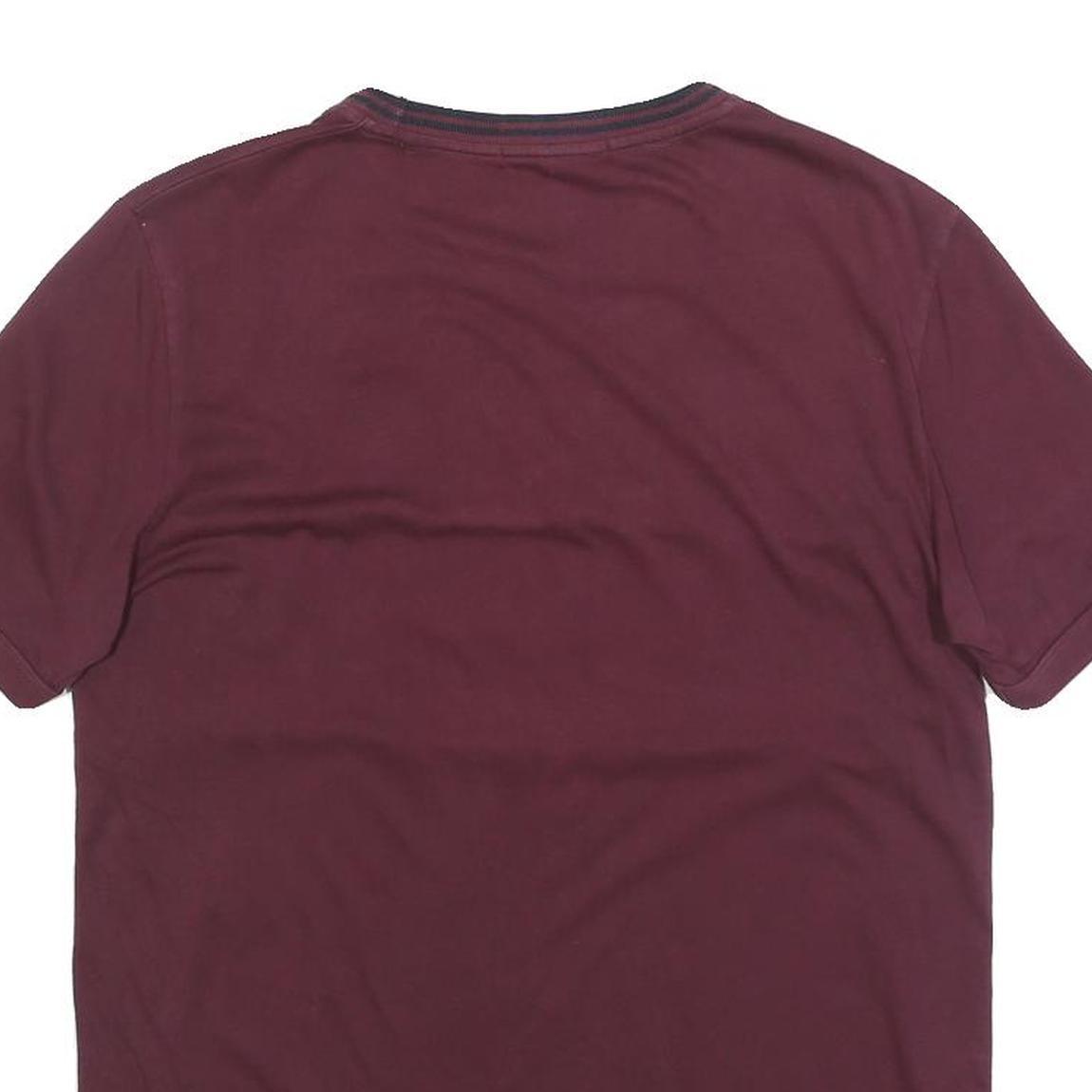 FRED PERRY Mens Maroon Classic T-Shirt S Short Sleeve Crew Neck Logo Print