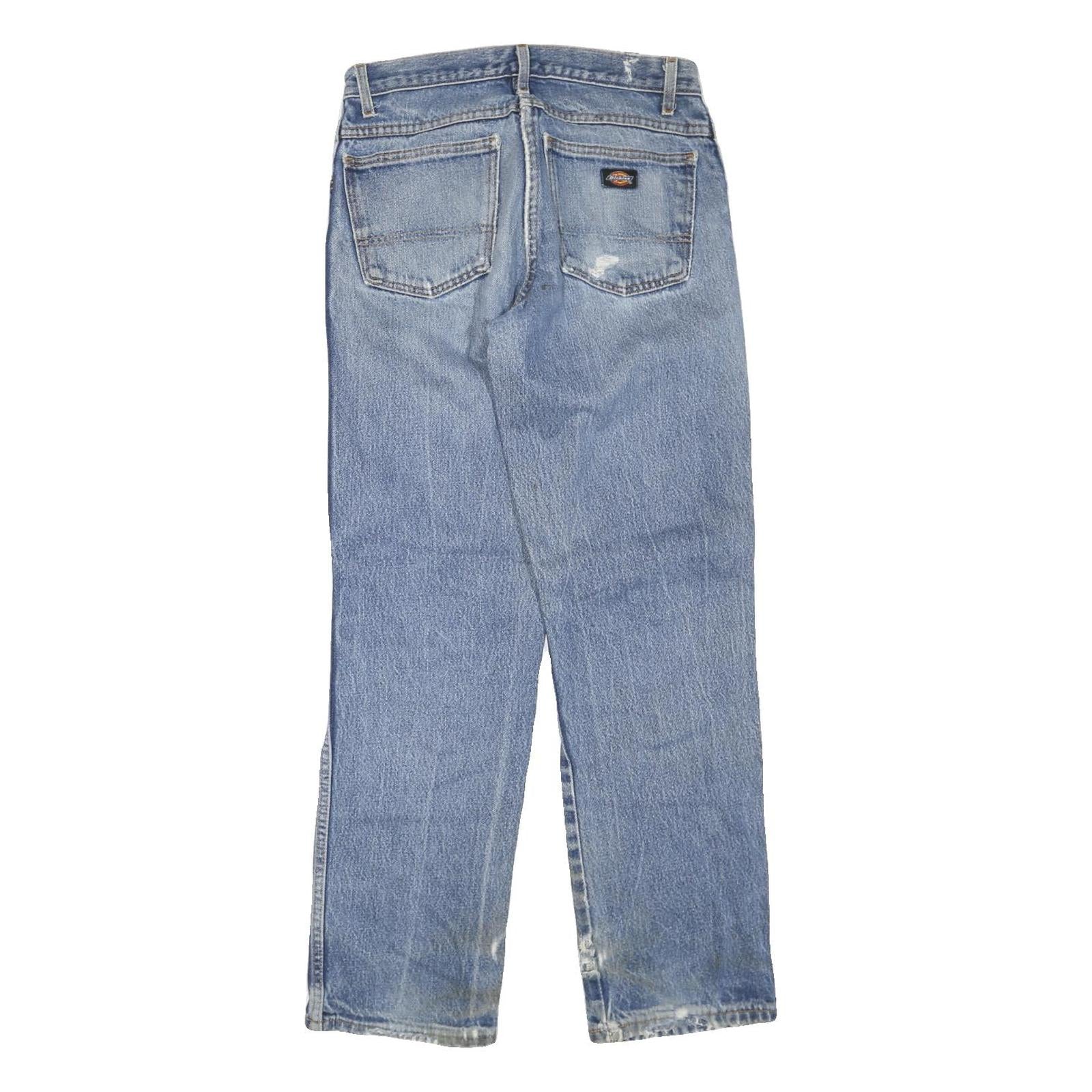 DICKIES Mens Jeans Blue Regular Straight Denim Light W32 L32 Zip Cotton Blend