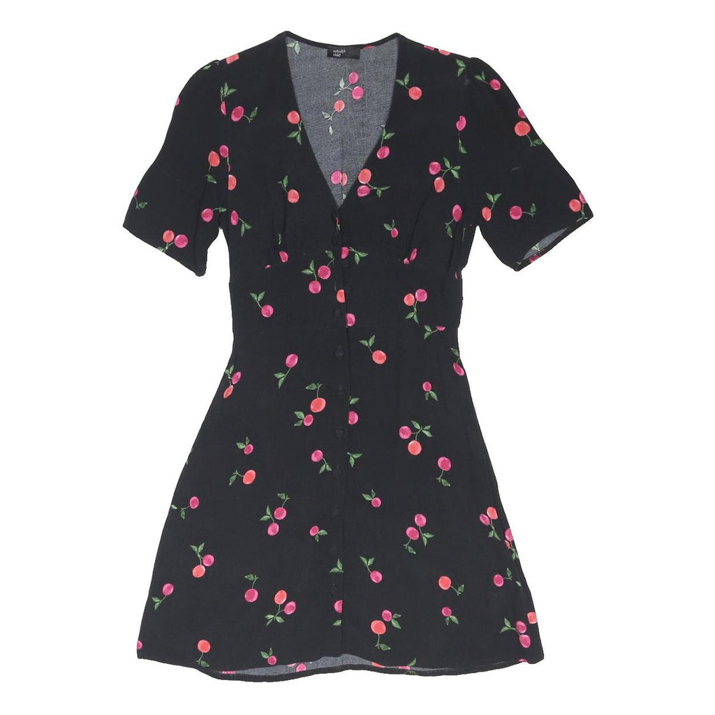 NOBODYS CHILD Womens Black Cherry Print Day Dress Viscose Blend Short Sleeve UK