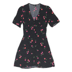 NOBODYS CHILD Womens Black Cherry Print Day Dress Viscose Blend Short Sleeve UK
