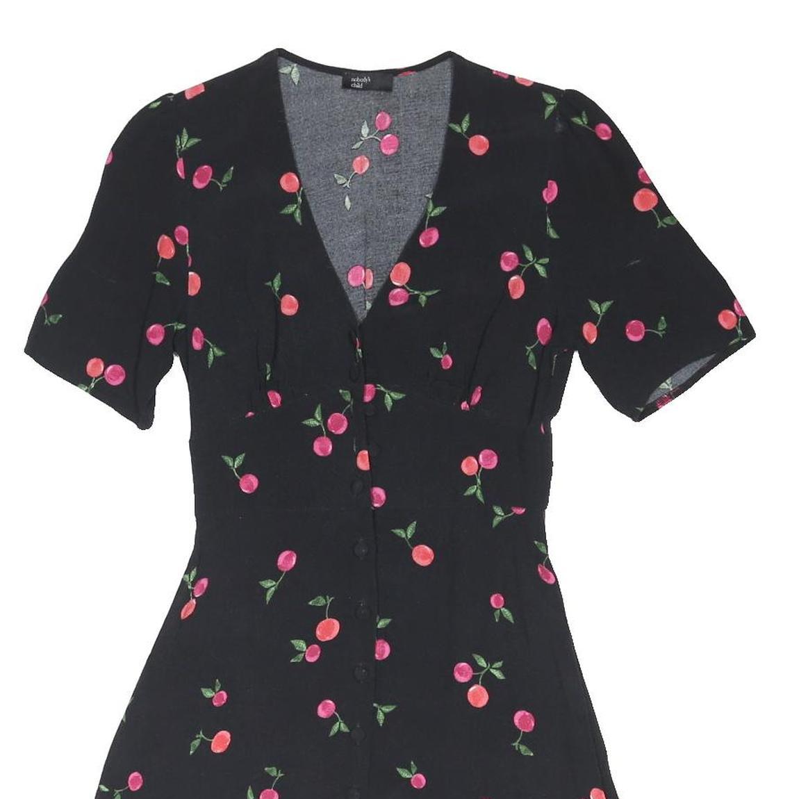 NOBODYS CHILD Womens Black Cherry Print Day Dress Viscose Blend Short Sleeve UK