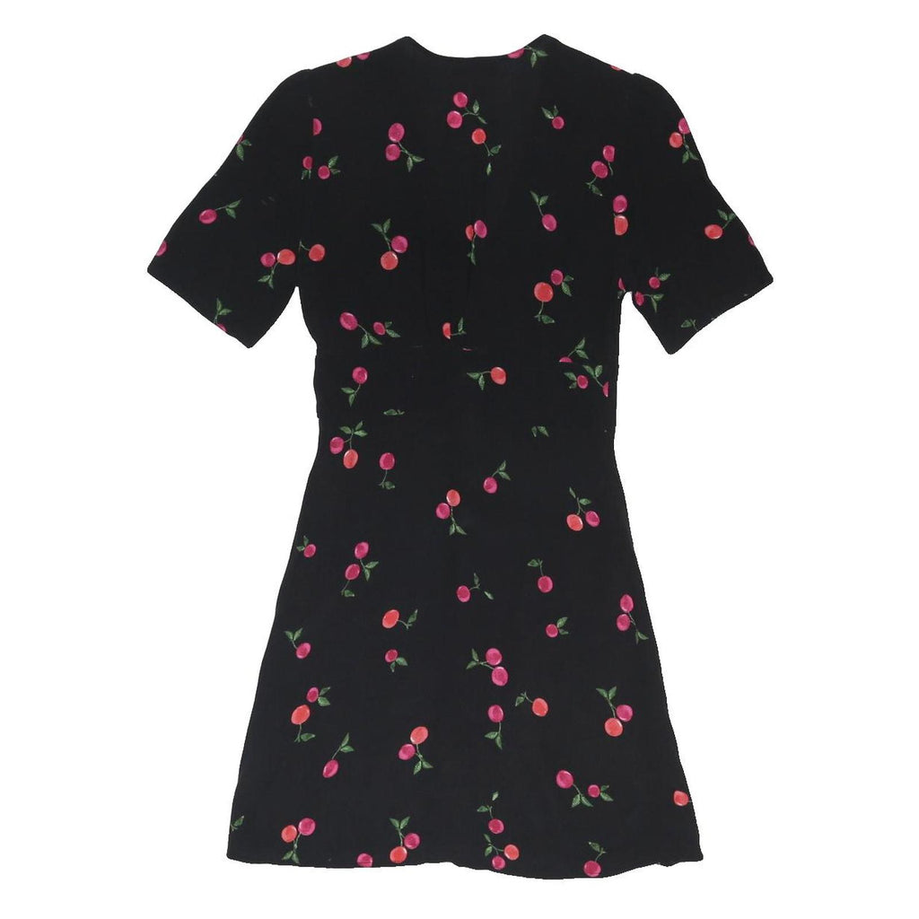 NOBODYS CHILD Womens Black Cherry Print Day Dress Viscose Blend Short Sleeve UK