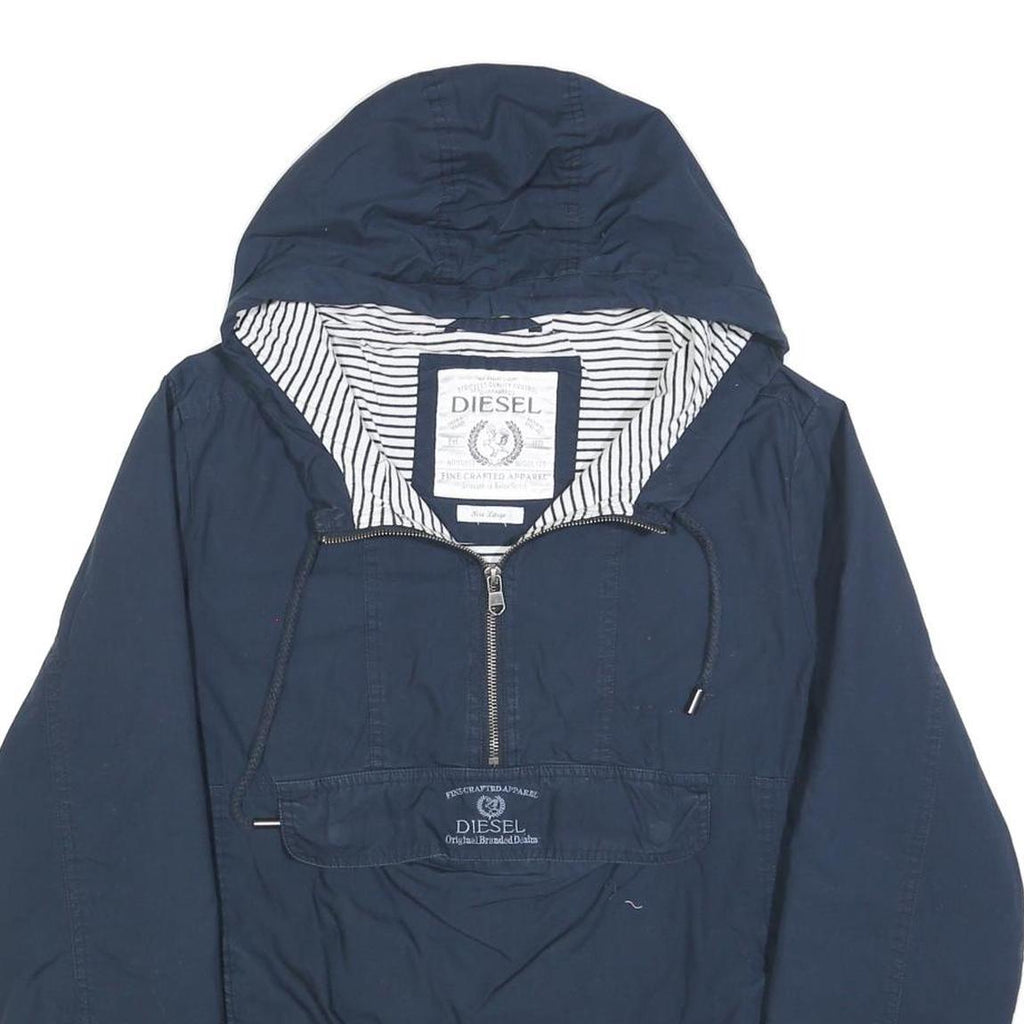 DIESEL Womens Navy Blue Zip Jacket L Cotton Blend Plain Hooded Casual Outerwear