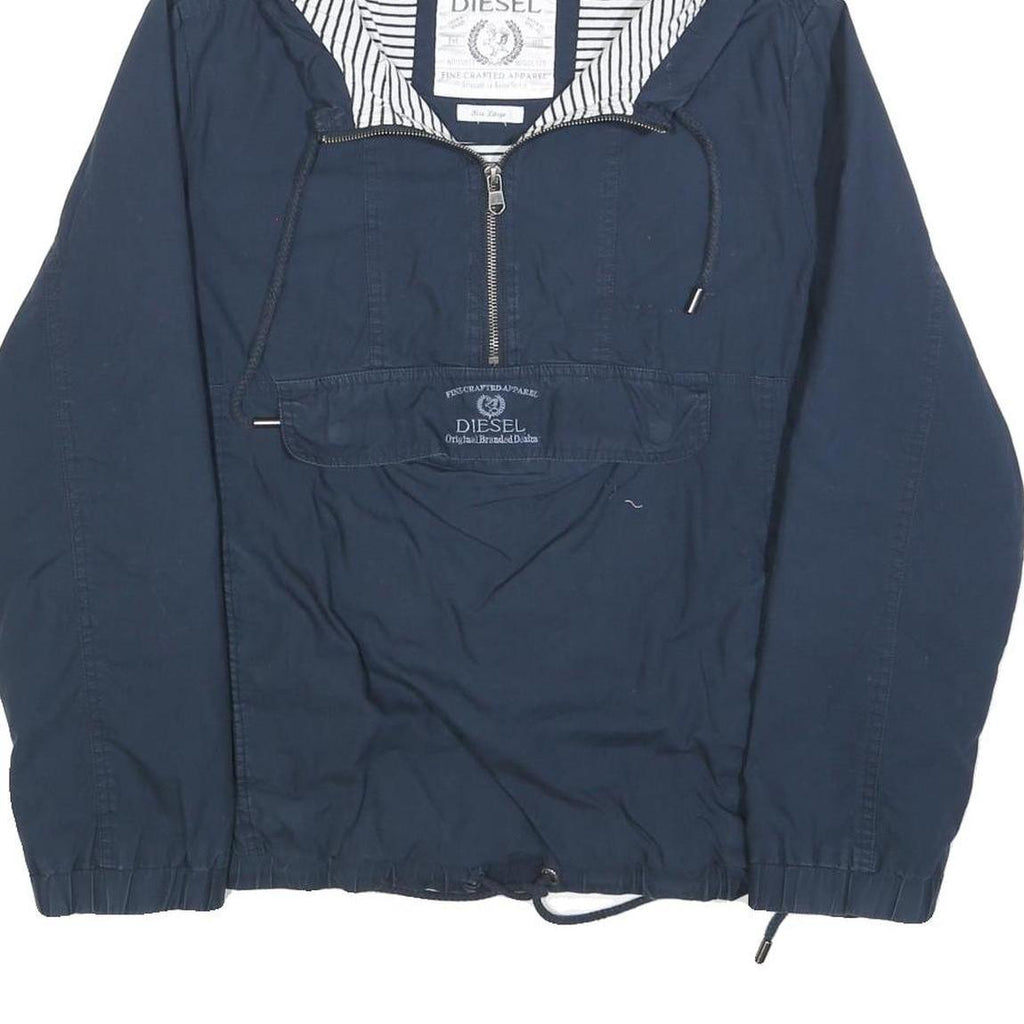 DIESEL Womens Navy Blue Zip Jacket L Cotton Blend Plain Hooded Casual Outerwear
