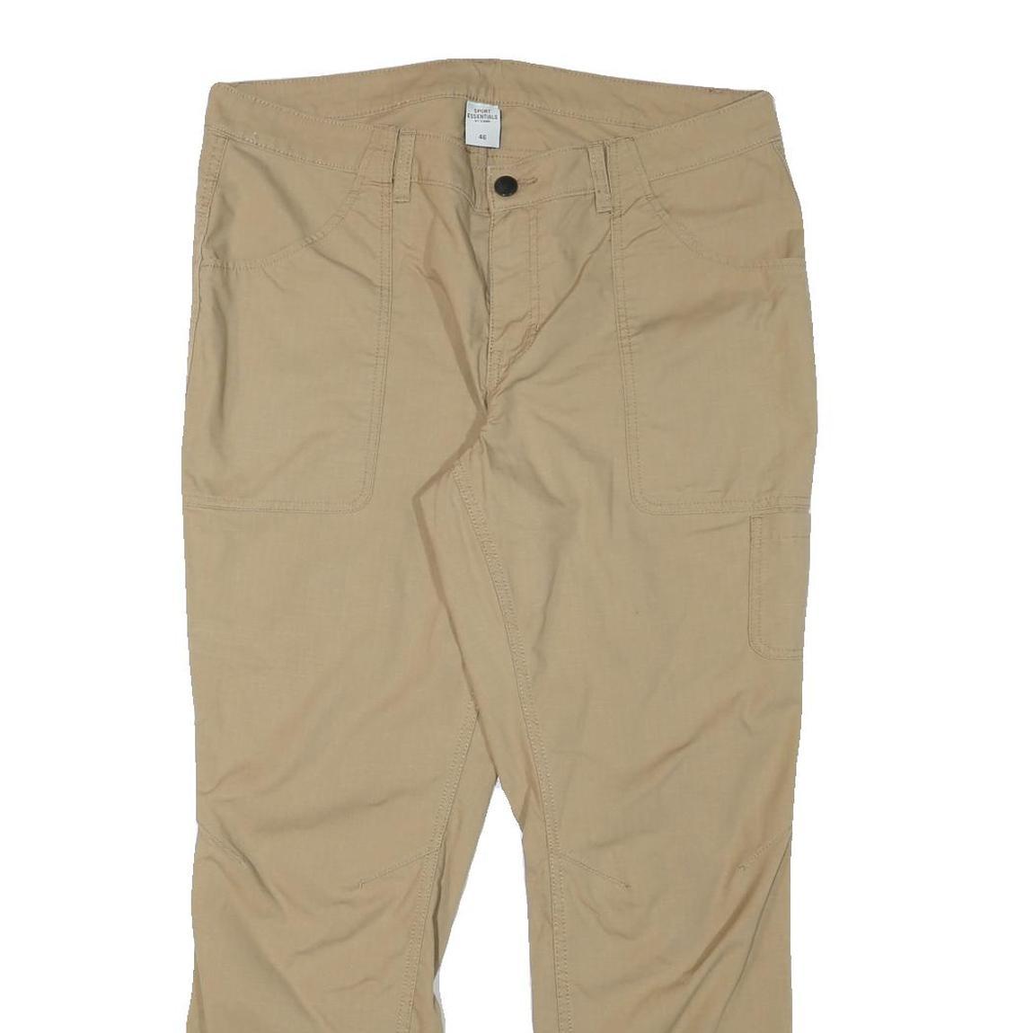 SPORT ESSENTIAL Mens Cotton Blend Beige Regular Fit Trousers W37 L30 Casual Zip