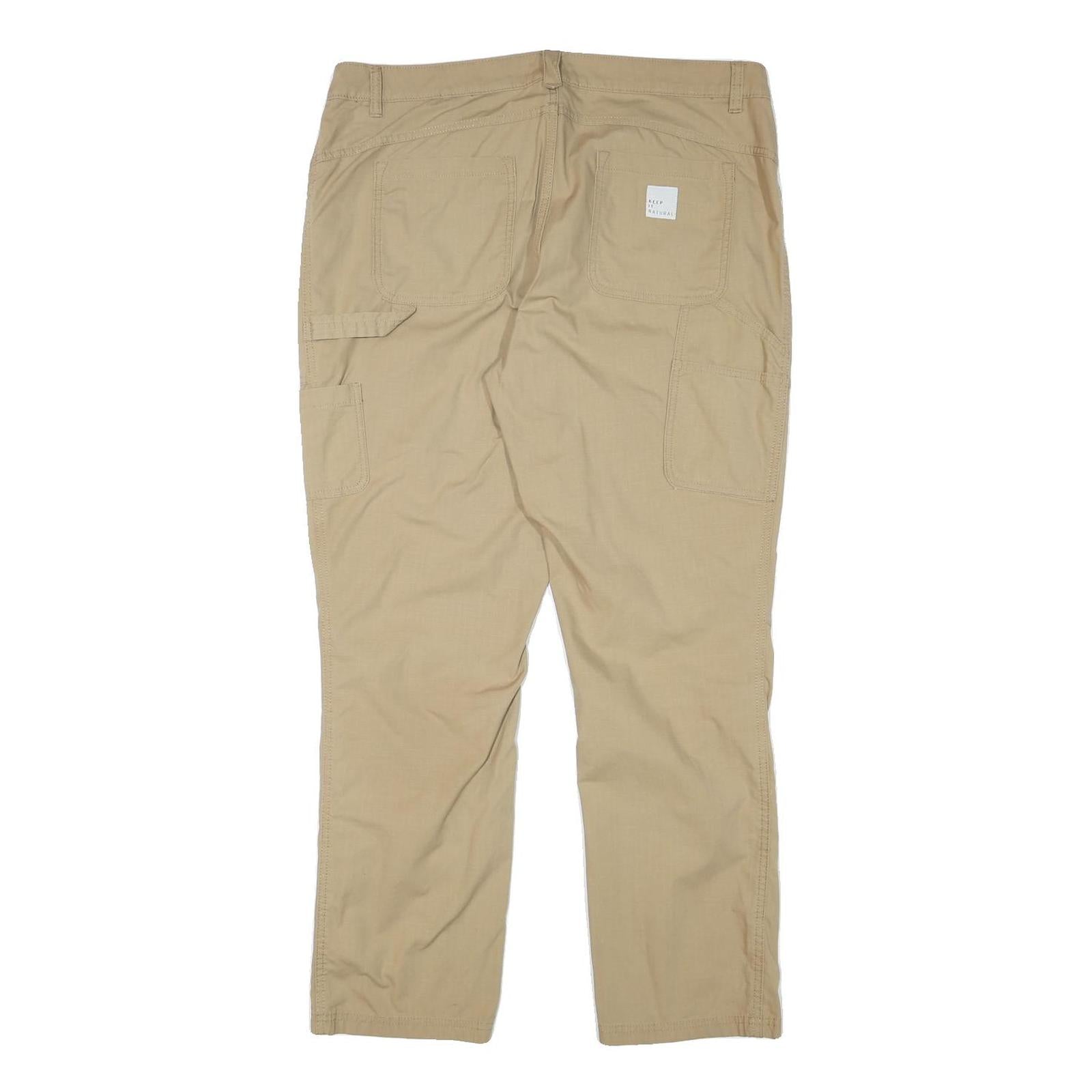 SPORT ESSENTIAL Mens Cotton Blend Beige Regular Fit Trousers W37 L30 Casual Zip