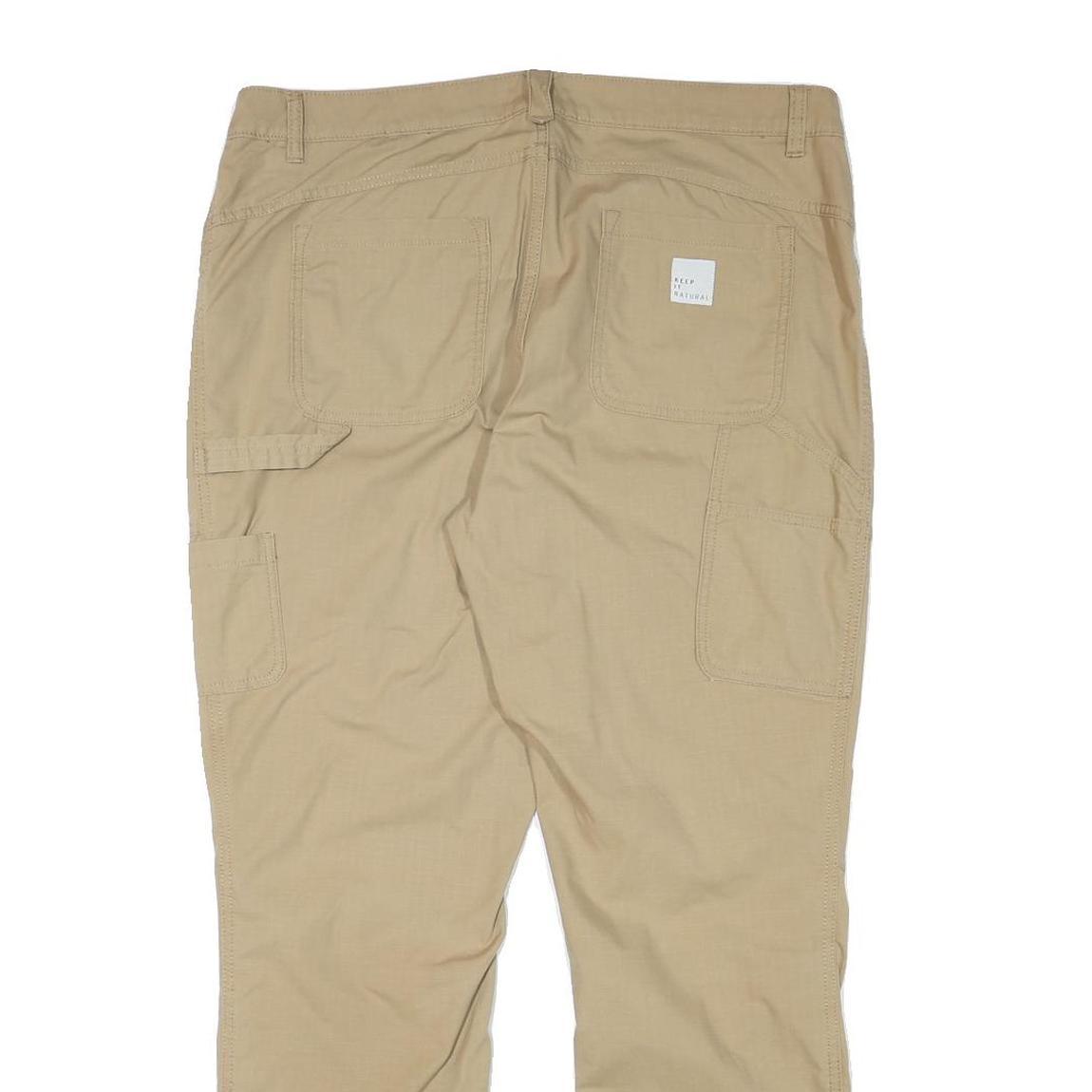 SPORT ESSENTIAL Mens Cotton Blend Beige Regular Fit Trousers W37 L30 Casual Zip