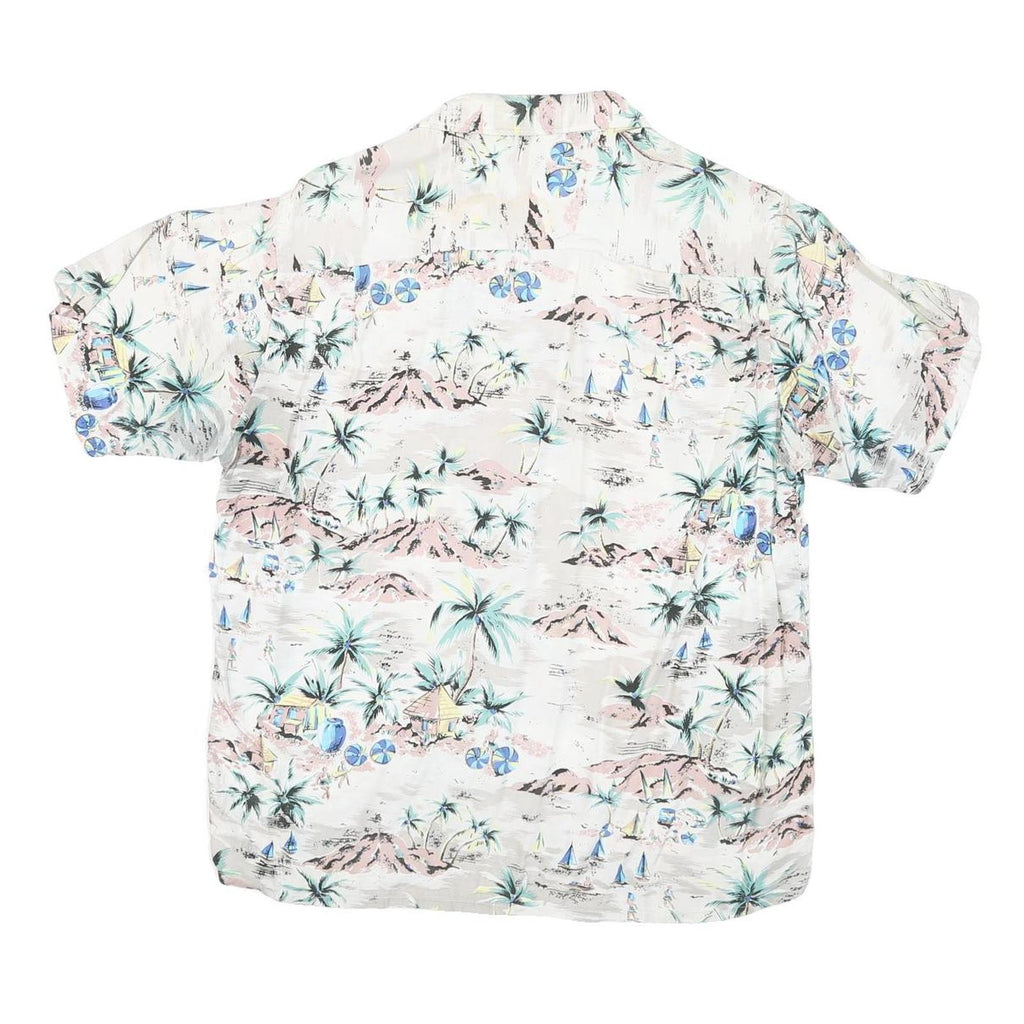 Mens White Pastel Island Print Casual Shirt M Short Sleeve Button Polyester