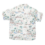 Mens White Pastel Island Print Casual Shirt M Short Sleeve Button Polyester