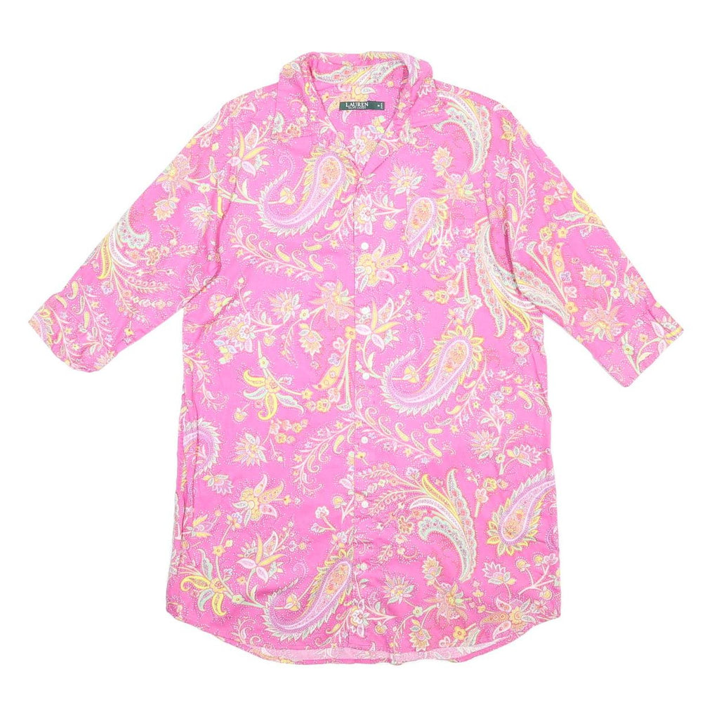 LAUREN RALPH LAUREN Womens Pink Floral Paisley Day Cotton Shirt Dress M Long
