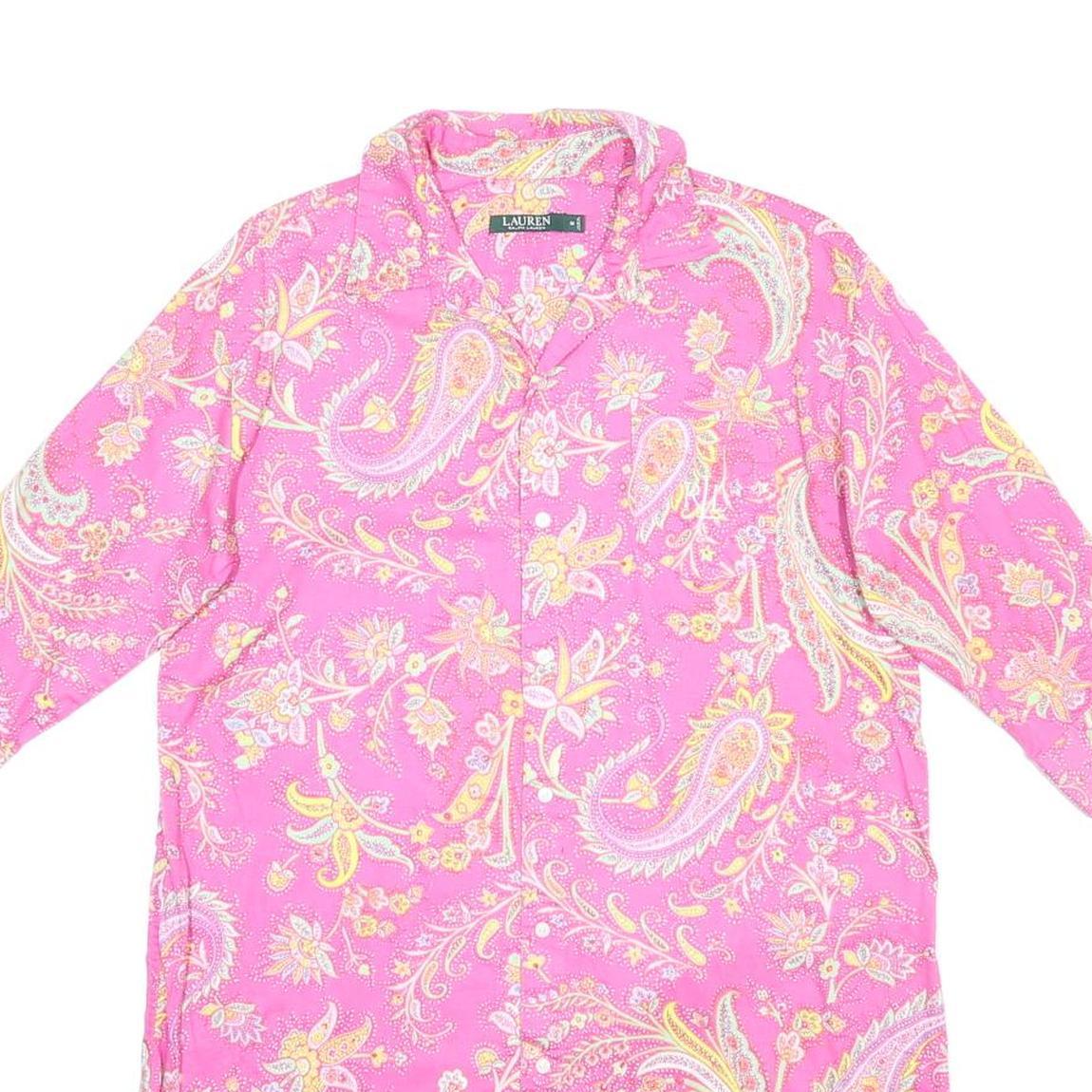 LAUREN RALPH LAUREN Womens Pink Floral Paisley Day Cotton Shirt Dress M Long