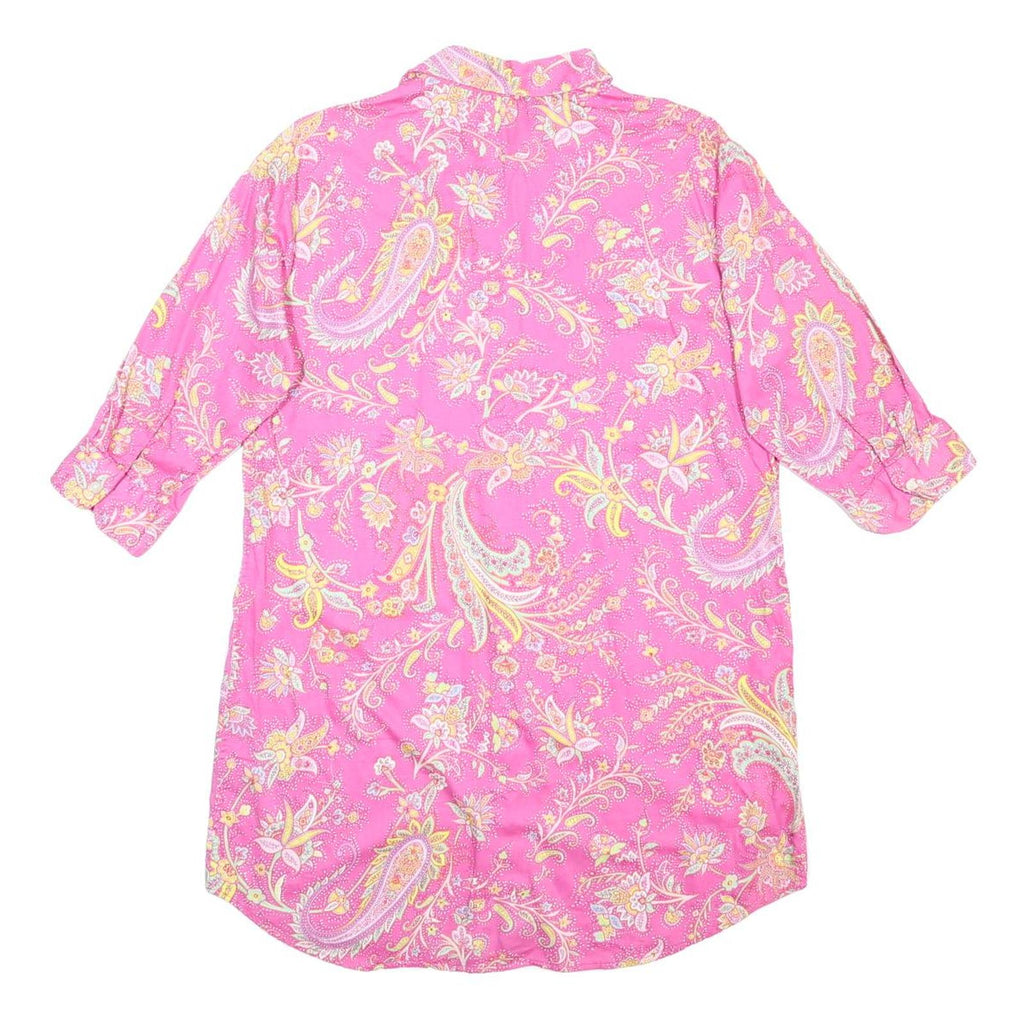LAUREN RALPH LAUREN Womens Pink Floral Paisley Day Cotton Shirt Dress M Long