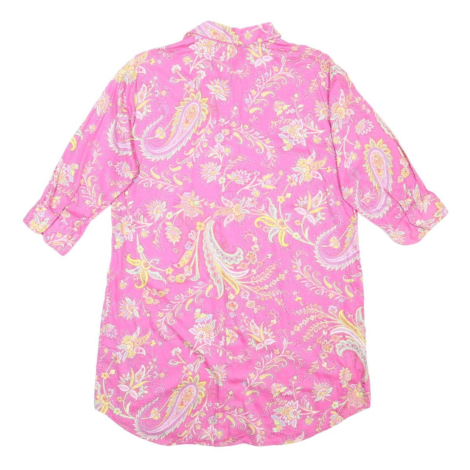 LAUREN RALPH LAUREN Womens Pink Floral Paisley Day Cotton Shirt Dress M Long