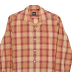 HUGO BOSS Mens Beige & Maroon Check Shirt S Cotton Blend Button Collar Long