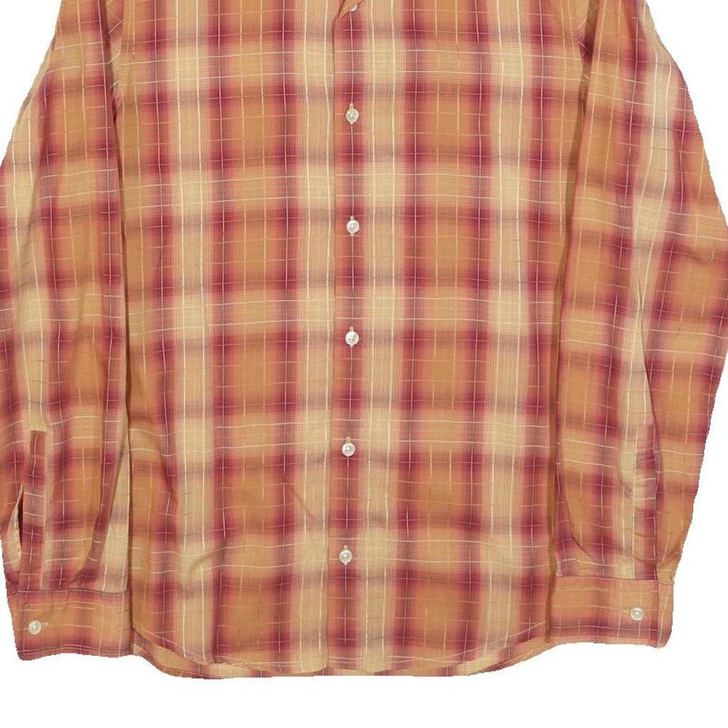 HUGO BOSS Mens Beige & Maroon Check Shirt S Cotton Blend Button Collar Long