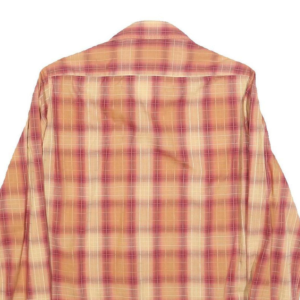 HUGO BOSS Mens Beige & Maroon Check Shirt S Cotton Blend Button Collar Long
