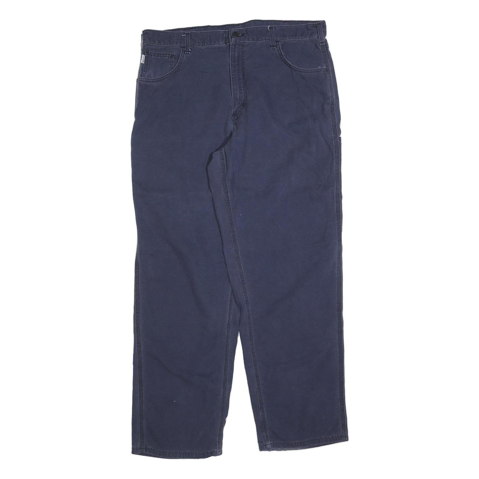 CARHARTT Mens Relaxed Navy Blue Cotton Blend Zip Trousers W40 L34 Workwear