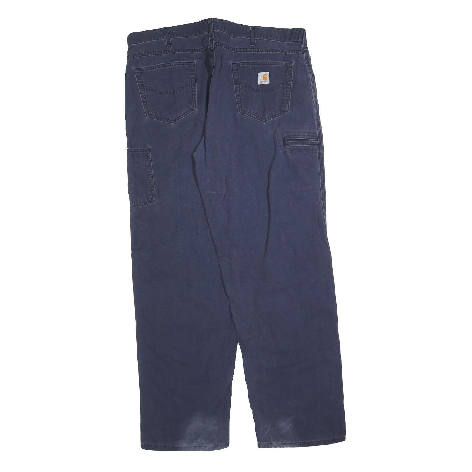 CARHARTT Mens Relaxed Navy Blue Cotton Blend Zip Trousers W40 L34 Workwear