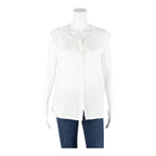 Womens Top White Button Neck Sleeveless Linen M