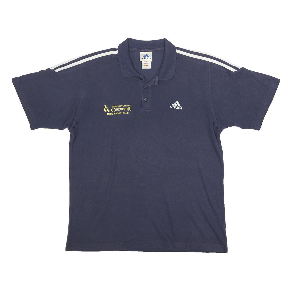 ADIDAS Mens Navy Blue University College Chichester Mens Rugby Club Short Sleeve