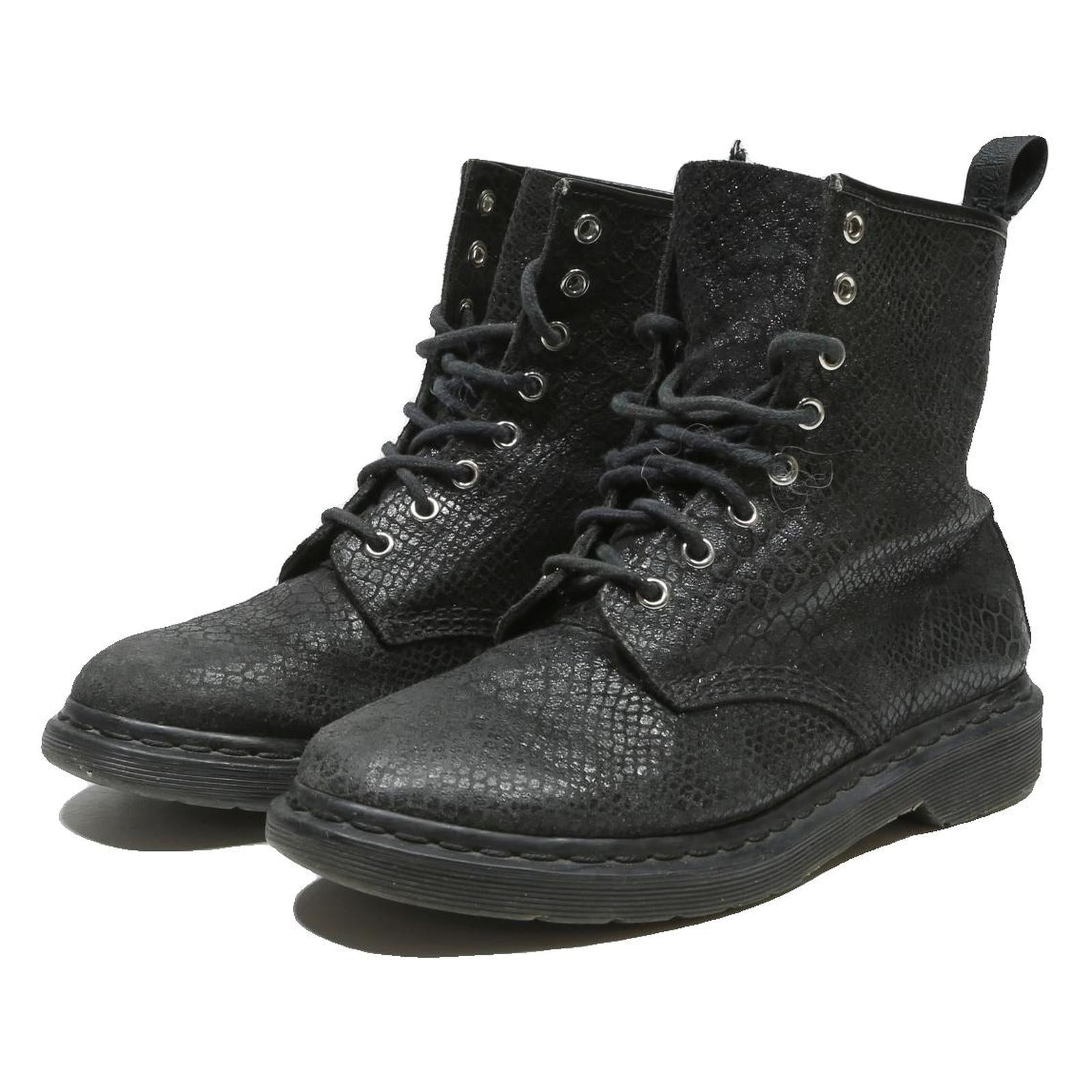 DR MARTENS Womens Lace-Up Boots Black Leather UK 8 Stylish Pattern Comfort