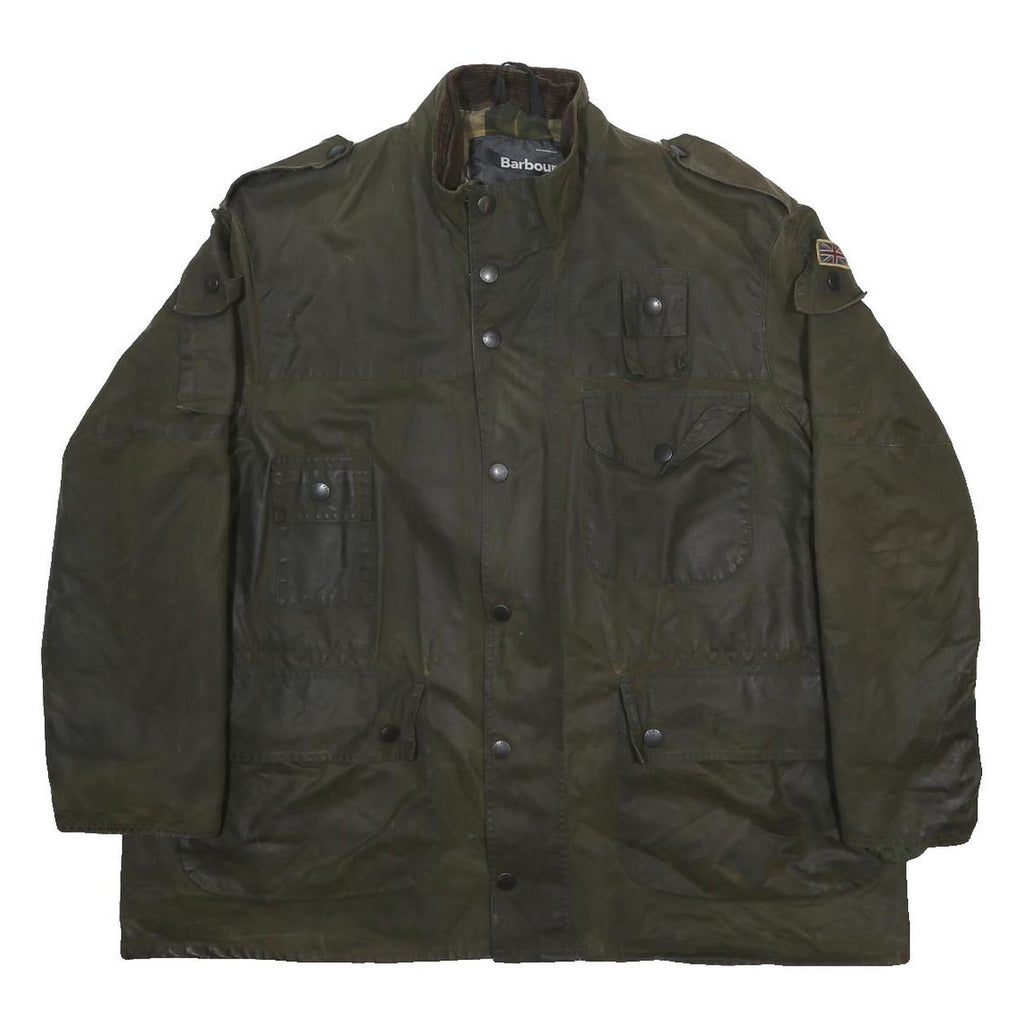 BARBOUR Mens Green Classic Waxed Cotton Military Style Jacket L Cotton Utility