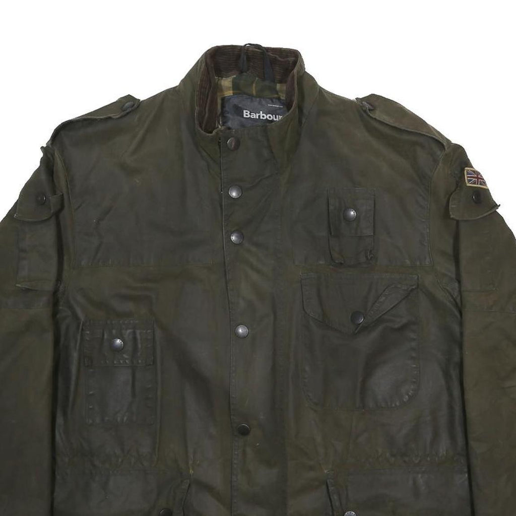 BARBOUR Mens Green Classic Waxed Cotton Military Style Jacket L Cotton Utility