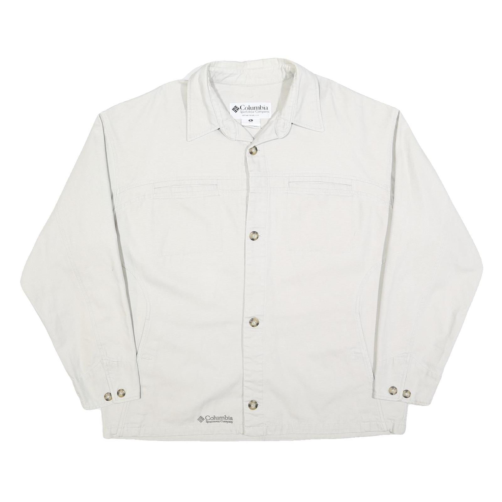 COLUMBIA Mens White Cotton Blend Button Jacket XL Plain Casual Outdoor Wear