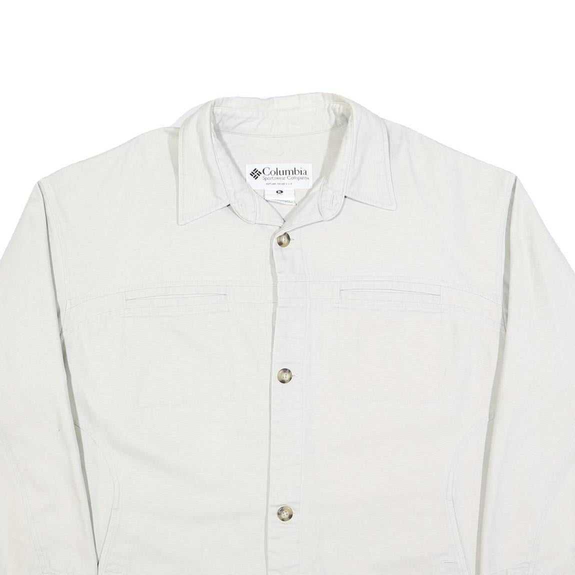 COLUMBIA Mens White Cotton Blend Button Jacket XL Plain Casual Outdoor Wear