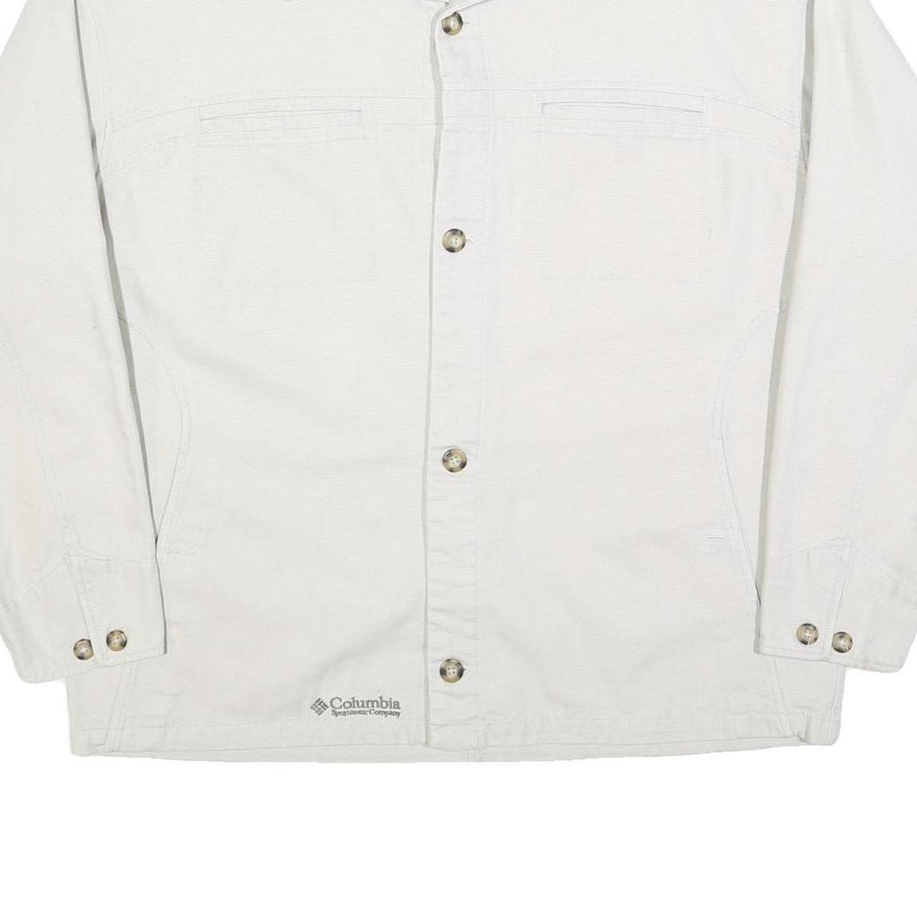 COLUMBIA Mens White Cotton Blend Button Jacket XL Plain Casual Outdoor Wear