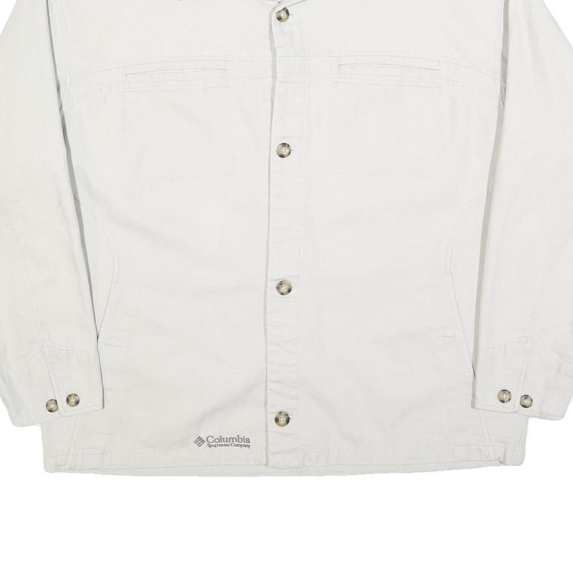 COLUMBIA Mens White Cotton Blend Button Jacket XL Plain Casual Outdoor Wear