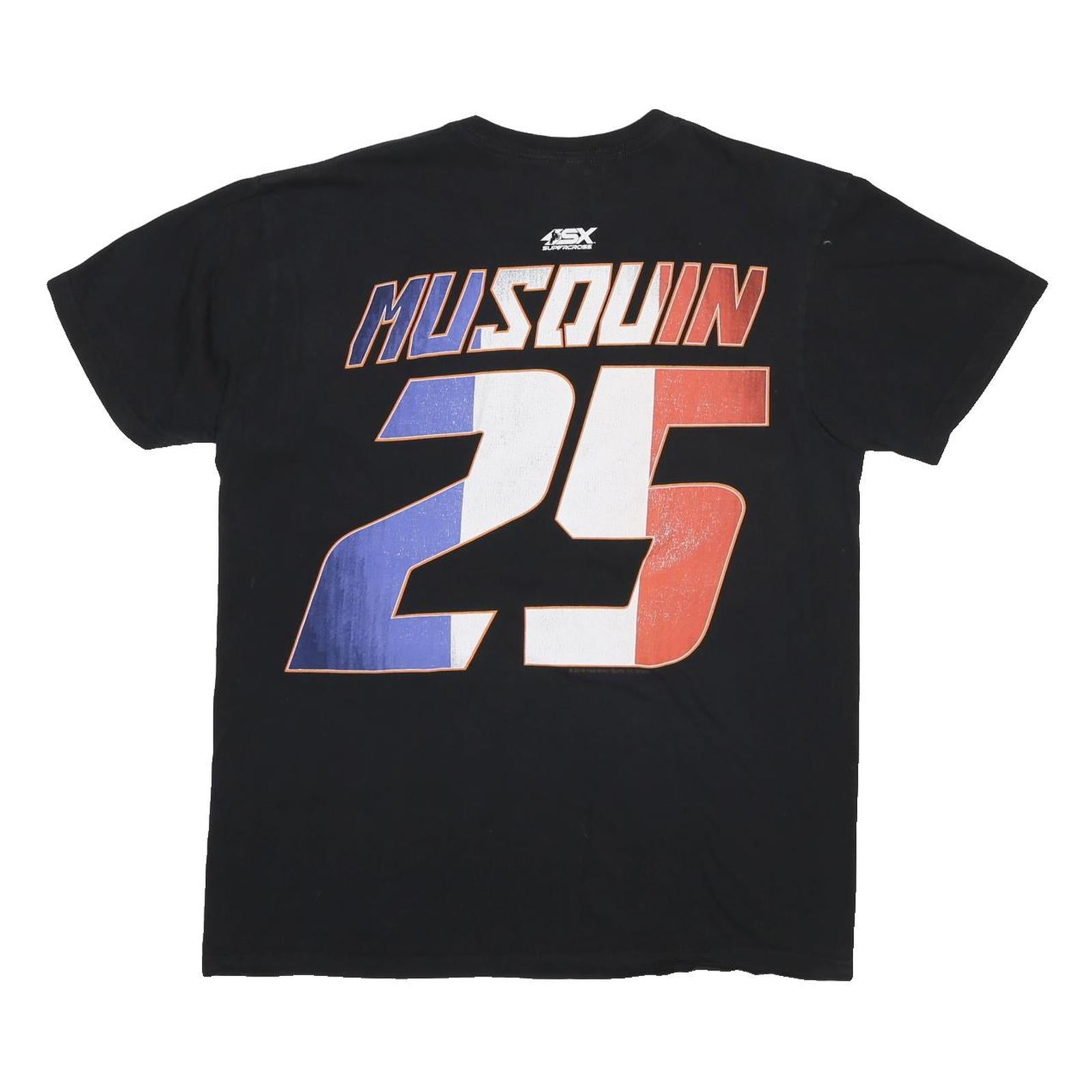A STYLE Mens Black Graphic T-Shirt L Short Sleeve Crew Neck Musquin 25 Print