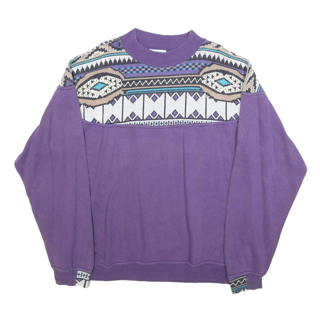ROX LINE Womens Purple Geometric Pattern Crew Neck XL Sweatshirt Retro Style