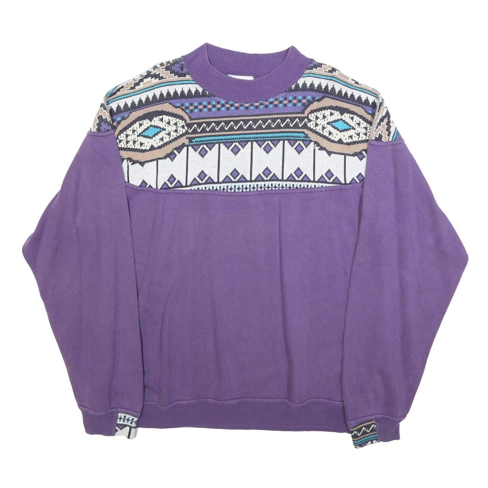 ROX LINE Womens Purple Geometric Pattern Crew Neck XL Sweatshirt Retro Style