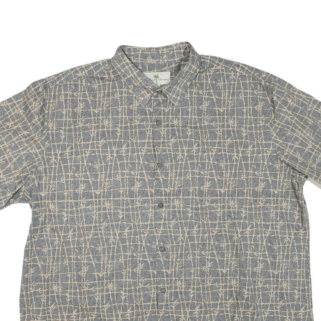 ISLAND SHORES Mens Blue & Beige Pattern Cotton Blend Shirt 2XL Casual Summer