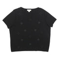 MONSOON Womens Black Embellished Basic Short Sleeve Crew Neck Top UK 14