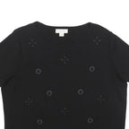 MONSOON Womens Black Embellished Basic Short Sleeve Crew Neck Top UK 14