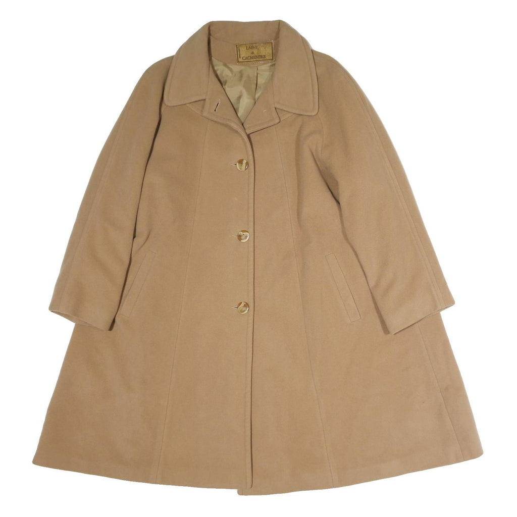 LAINE & CACHEMIRE Womens Beige Cotton Button Jacket L Plain Classic Long Sleeve