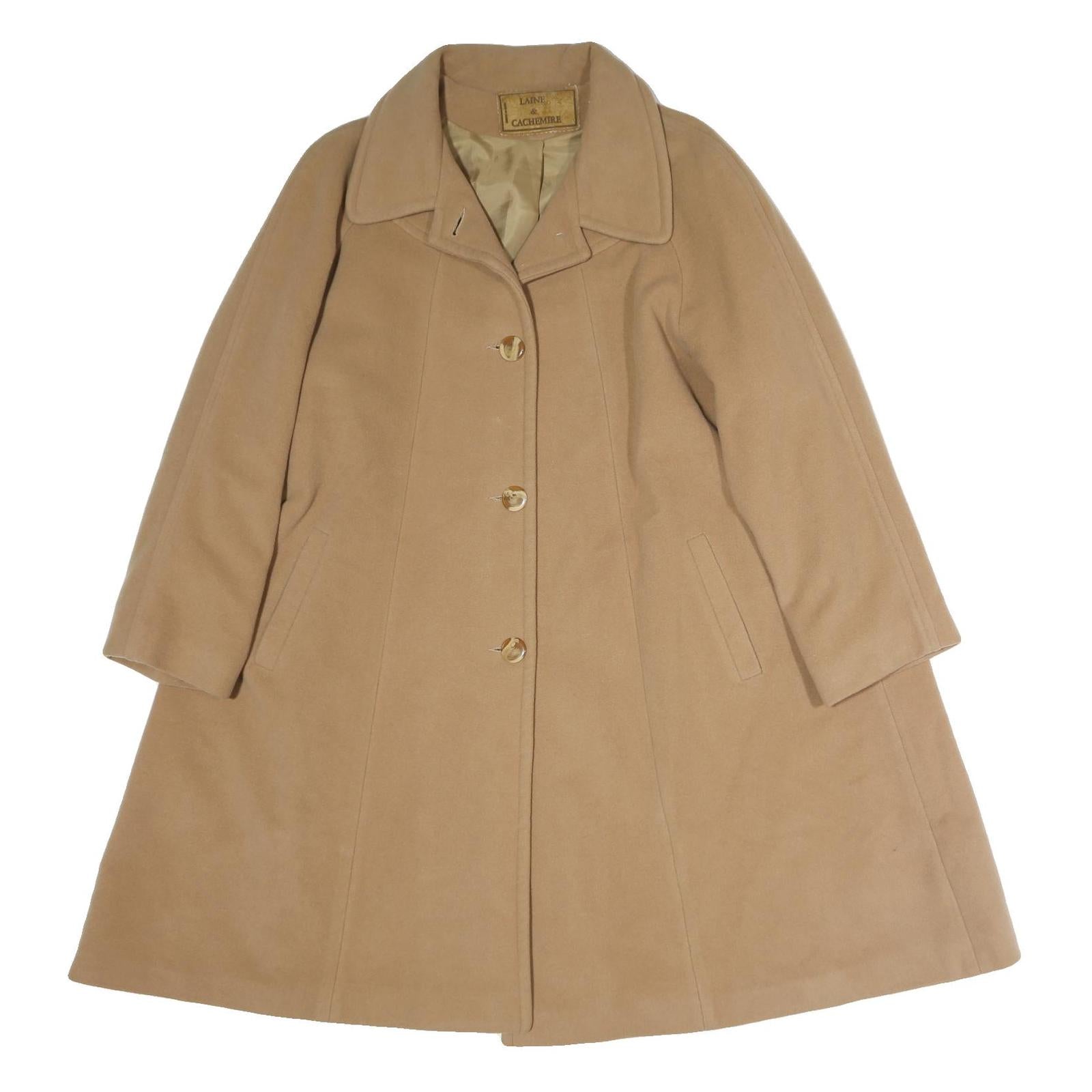 LAINE & CACHEMIRE Womens Beige Cotton Button Jacket L Plain Classic Long Sleeve