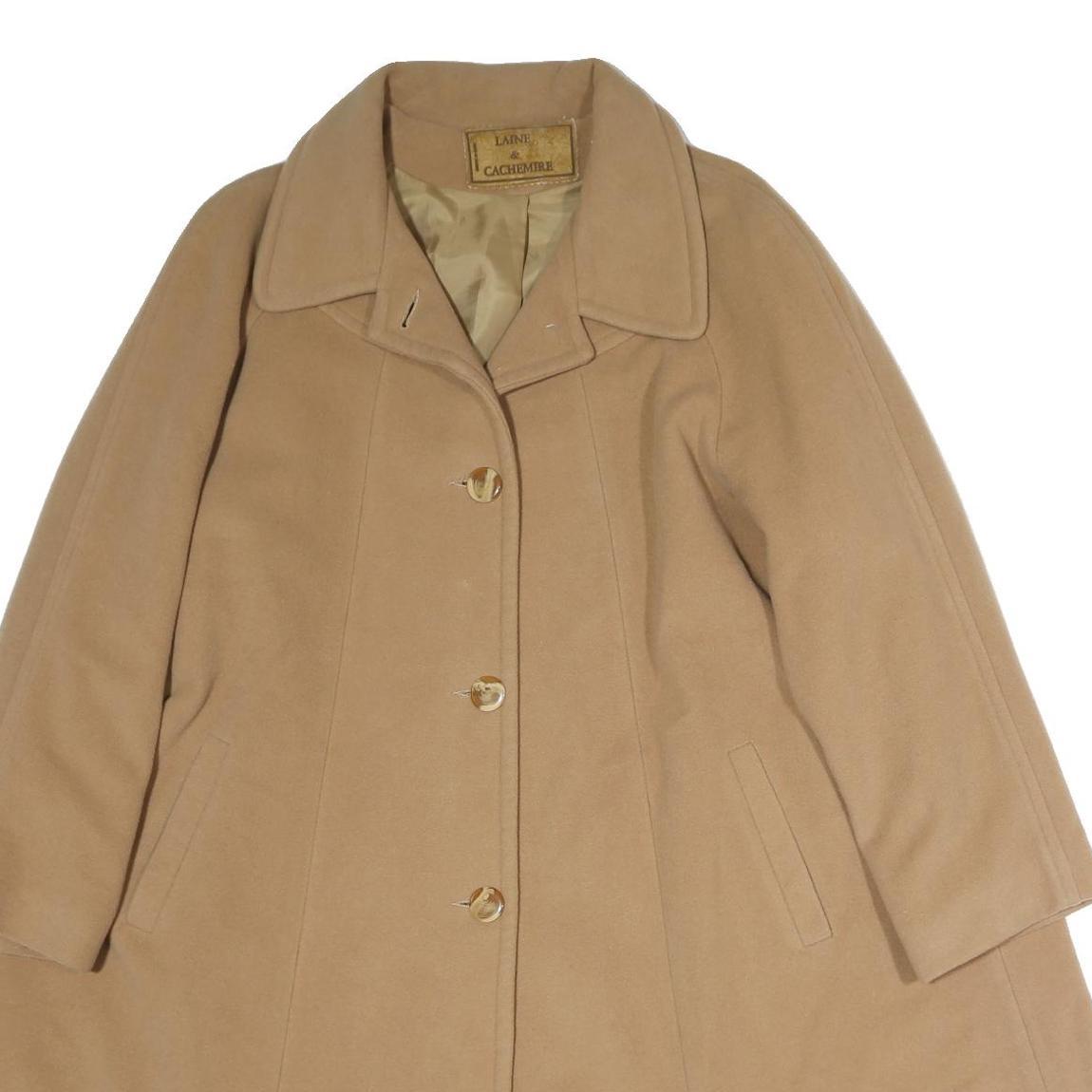 LAINE & CACHEMIRE Womens Beige Cotton Button Jacket L Plain Classic Long Sleeve