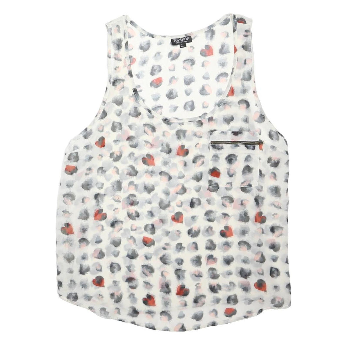 TOPSHOP Womens White Red & Grey Printed Sleeveless Scoop Neck Top UK 14