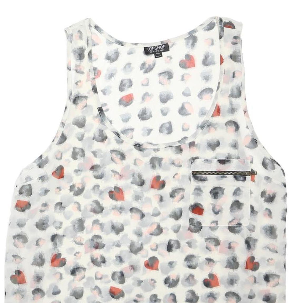 TOPSHOP Womens White Red & Grey Printed Sleeveless Scoop Neck Top UK 14