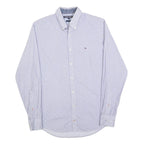 TOMMY HILFIGER Mens Blue & White Cotton Blend Shirt M Slim Fit Long Sleeve