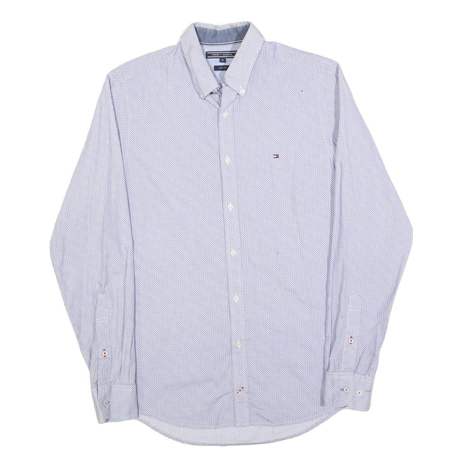 TOMMY HILFIGER Mens Blue & White Cotton Blend Shirt M Slim Fit Long Sleeve