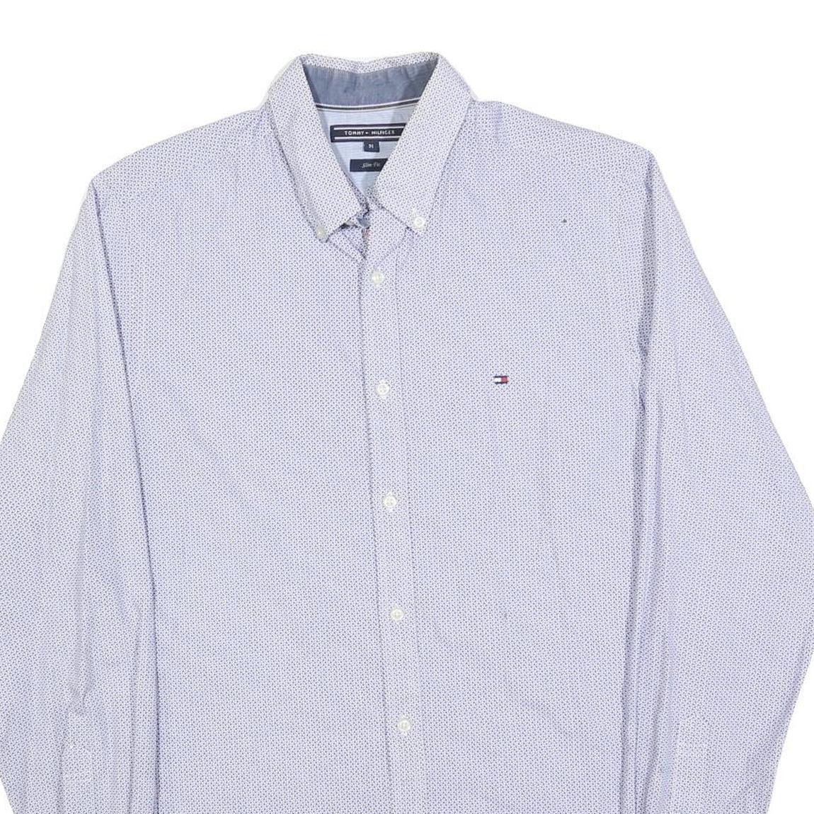 TOMMY HILFIGER Mens Blue & White Cotton Blend Shirt M Slim Fit Long Sleeve
